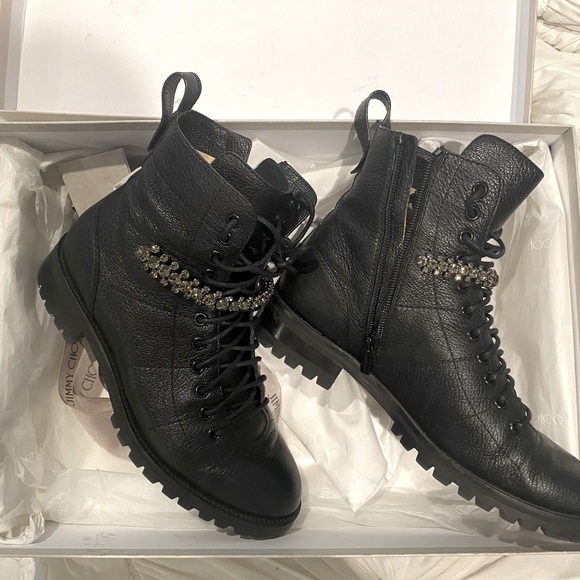Jimmy Choo Shoes - Jimmy Choo Cruz Crystal Black Flat Boots LIKE NEW